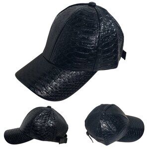 Black Faux Leather Crocodile Pattern Cap – Unisex Adjustable Baseball Hat